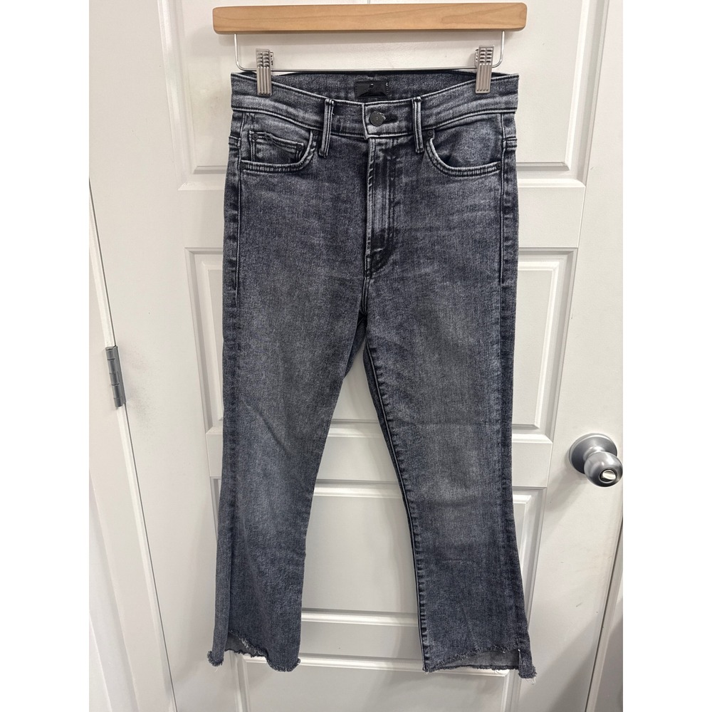 Mother The Insider Crop Step Fray Jeans Train Stops Black Acid Wash Denim 26